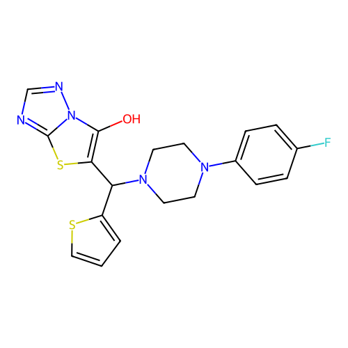 5-[[4-(4-fluorophenyl)piperazin-1-yl]-thiophen-2-ylmethyl]-[1,3]thiazolo[3,2-b][1,2,4]triazol-6-ol structure