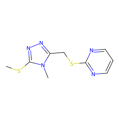 2-[(4-Methyl-5-methylsulfanyl-1,2,4-triazol-3-yl)methylsulfanyl]pyrimidine structure