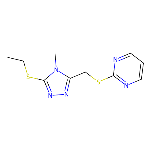 2-[(5-Ethylsulfanyl-4-methyl-1,2,4-triazol-3-yl)methylsulfanyl]pyrimidine structure