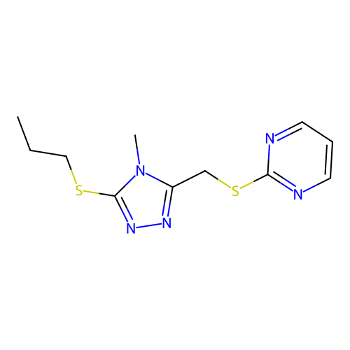 2-[(4-Methyl-5-propylsulfanyl-1,2,4-triazol-3-yl)methylsulfanyl]pyrimidine structure