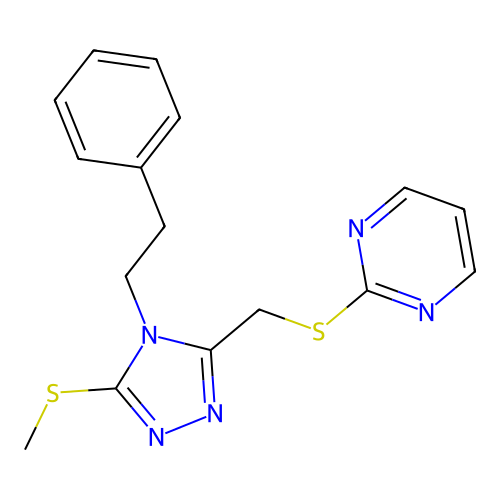2-(((5-(methylthio)-4-phenethyl-4H-1,2,4-triazol-3-yl)methyl)thio)pyrimidine structure