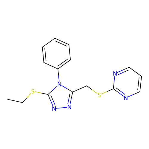 2-[(5-Ethylsulfanyl-4-phenyl-1,2,4-triazol-3-yl)methylsulfanyl]pyrimidine structure