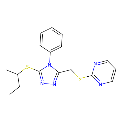 2-(((5-(sec-butylthio)-4-phenyl-4H-1,2,4-triazol-3-yl)methyl)thio)pyrimidine structure
