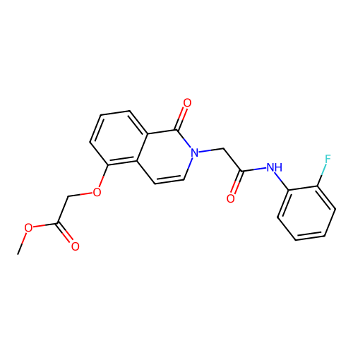 Methyl 2-[2-[2-(2-fluoroanilino)-2-oxoethyl]-1-oxoisoquinolin-5-yl]oxyacetate structure