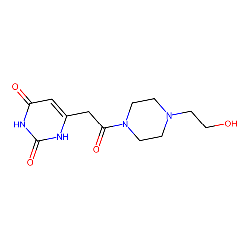 6-[2-[4-(2-hydroxyethyl)piperazin-1-yl]-2-oxoethyl]-1H-pyrimidine-2,4-dione structure