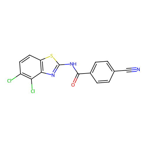 4-cyano-N-(4,5-dichloro-1,3-benzothiazol-2-yl)benzamide structure