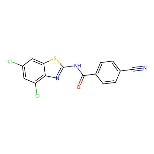 4-cyano-N-(4,6-dichloro-1,3-benzothiazol-2-yl)benzamide structure