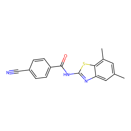4-cyano-N-(5,7-dimethyl-1,3-benzothiazol-2-yl)benzamide structure
