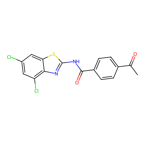 4-acetyl-N-(4,6-dichloro-1,3-benzothiazol-2-yl)benzamide structure
