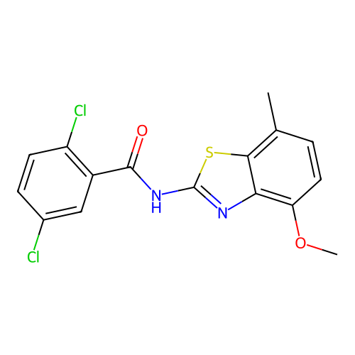 2,5-dichloro-N-(4-methoxy-7-methyl-1,3-benzothiazol-2-yl)benzamide structure