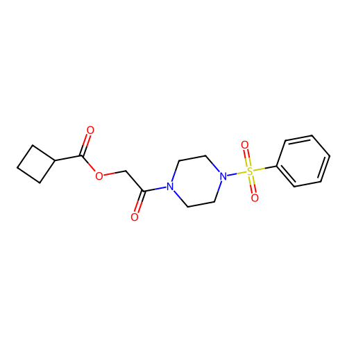 [2-[4-(Benzenesulfonyl)piperazin-1-yl]-2-oxoethyl] cyclobutanecarboxylate structure
