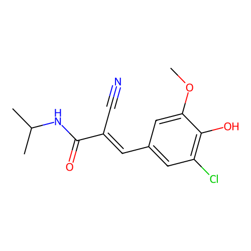 (E)-3-(3-chloro-4-hydroxy-5-methoxyphenyl)-2-cyano-N-propan-2-ylprop-2-enamide structure