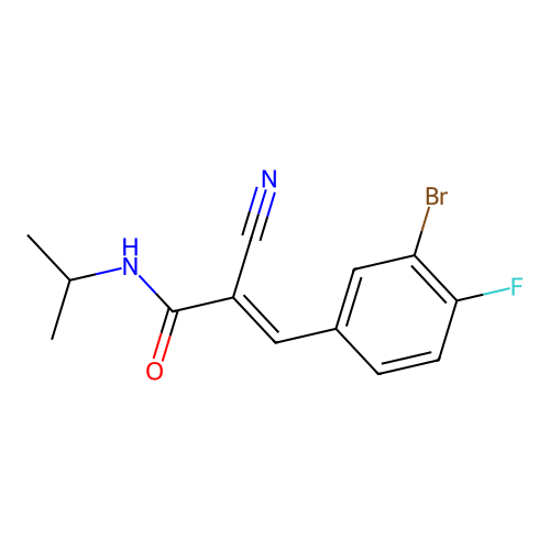 3-(3-bromo-4-fluorophenyl)-2-cyano-N-(propan-2-yl)prop-2-enamide structure