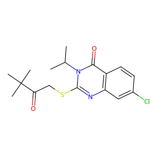 7-Chloro-2-((3,3-dimethyl-2-oxobutyl)thio)-3-isopropylquinazolin-4(3H)-one structure