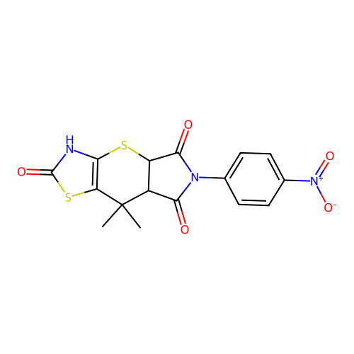 8,8-dimethyl-6-(4-nitrophenyl)-3,4a,7a,8-tetrahydropyrrolo[3',4':5,6]thiopyrano[2,3-d][1,3]thiazole-2,5,7(6H)-trione structure