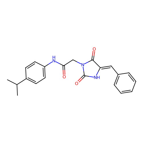 (Z)-2-(4-benzylidene-2,5-dioxoimidazolidin-1-yl)-N-(4-isopropylphenyl)acetamide structure