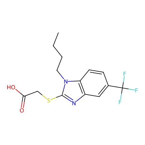 2-{[1-butyl-5-(trifluoromethyl)-1H-1,3-benzodiazol-2-yl]sulfanyl}acetic acid structure