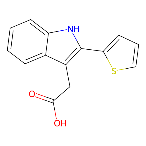 (2-thien-2-yl-1H-indol-3-yl)acetic acid structure