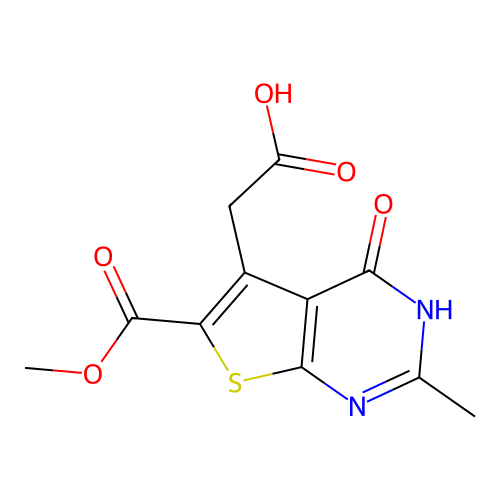 2-[6-(methoxycarbonyl)-2-methyl-4-oxo-3H,4H-thieno[2,3-d]pyrimidin-5-yl]acetic acid structure
