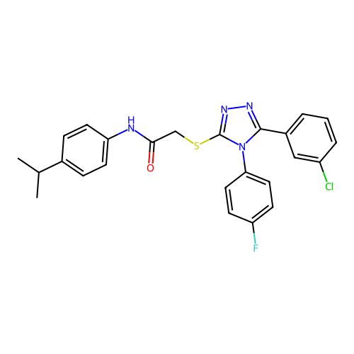 2-{[5-(3-chlorophenyl)-4-(4-fluorophenyl)-4H-1,2,4-triazol-3-yl]sulfanyl}-N-(4-isopropylphenyl)acetamide structure