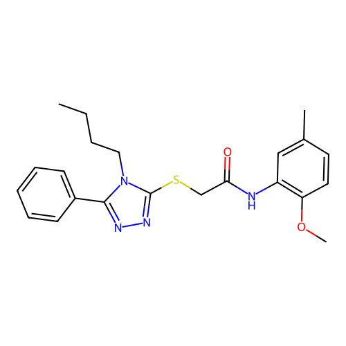 2-[(4-butyl-5-phenyl-4H-1,2,4-triazol-3-yl)sulfanyl]-N-(2-methoxy-5-methylphenyl)acetamide structure