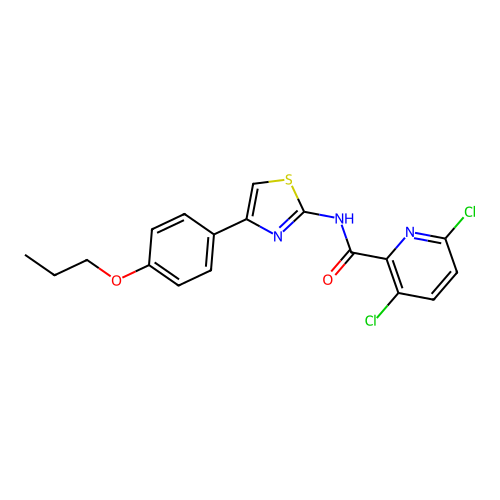 3,6-dichloro-N-[4-(4-propoxyphenyl)-1,3-thiazol-2-yl]pyridine-2-carboxamide structure