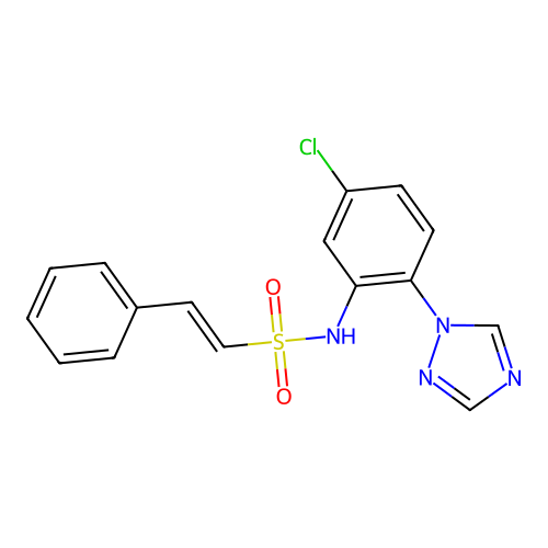N-[5-chloro-2-(1H-1,2,4-triazol-1-yl)phenyl]-2-phenylethene-1-sulfonamide structure