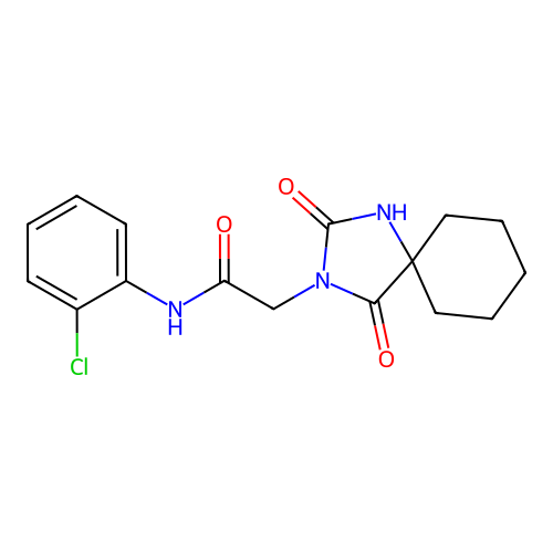 N-(2-chlorophenyl)-2-(2,4-dioxo-1,3-diazaspiro[4.5]decan-3-yl)acetamide structure