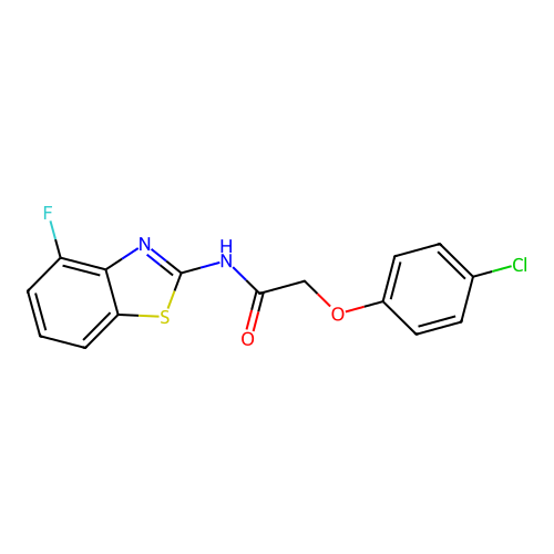 2-(4-chlorophenoxy)-N-(4-fluoro-1,3-benzothiazol-2-yl)acetamide structure