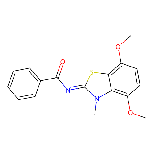 N-(4,7-dimethoxy-3-methyl-1,3-benzothiazol-2-ylidene)benzamide structure