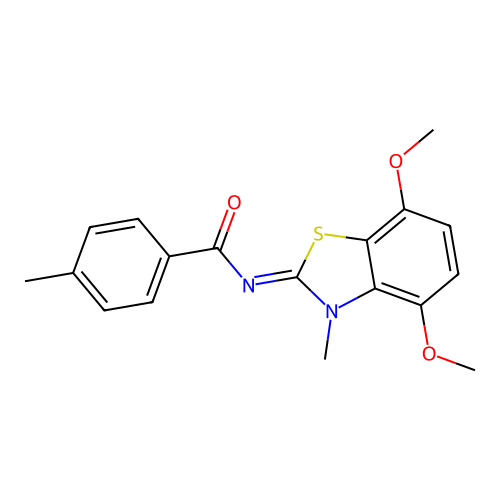 N-(4,7-dimethoxy-3-methyl-1,3-benzothiazol-2-ylidene)-4-methylbenzamide structure