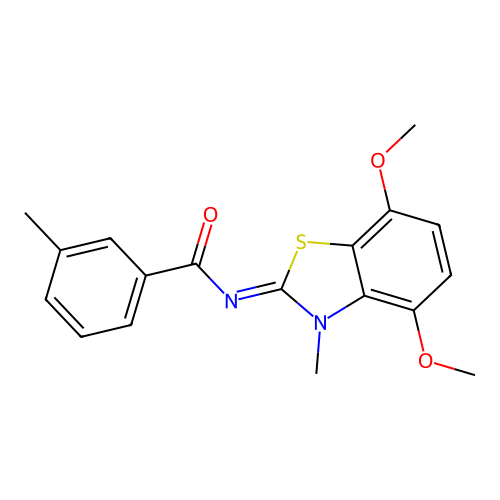 N-(4,7-dimethoxy-3-methyl-1,3-benzothiazol-2-ylidene)-3-methylbenzamide structure