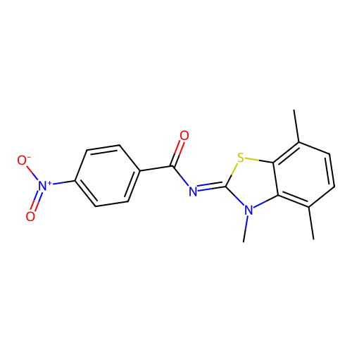 4-nitro-N-(3,4,7-trimethyl-1,3-benzothiazol-2-ylidene)benzamide structure