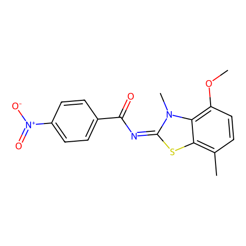 N-(4-methoxy-3,7-dimethyl-1,3-benzothiazol-2-ylidene)-4-nitrobenzamide structure