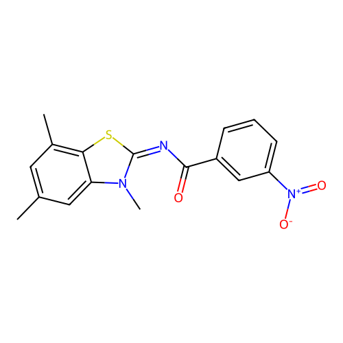 3-nitro-N-(3,5,7-trimethyl-1,3-benzothiazol-2-ylidene)benzamide structure