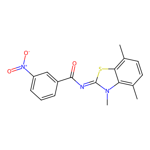 3-nitro-N-(3,4,7-trimethyl-1,3-benzothiazol-2-ylidene)benzamide structure