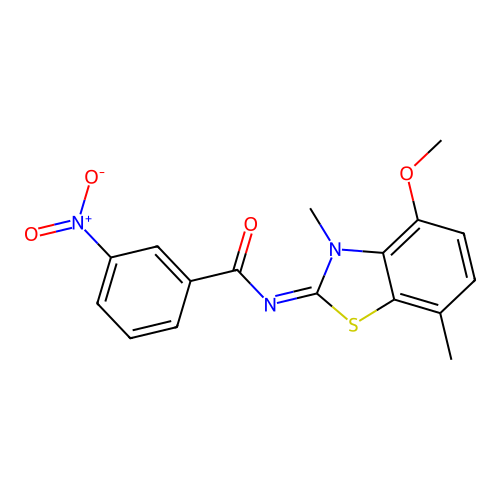 N-(4-methoxy-3,7-dimethyl-1,3-benzothiazol-2-ylidene)-3-nitrobenzamide structure