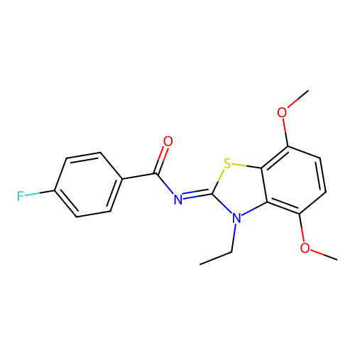 N-(3-ethyl-4,7-dimethoxy-1,3-benzothiazol-2-ylidene)-4-fluorobenzamide structure