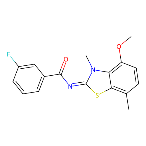 (Z)-3-fluoro-N-(4-methoxy-3,7-dimethylbenzo[d]thiazol-2(3H)-ylidene)benzamide structure