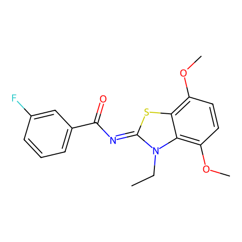 N-(3-ethyl-4,7-dimethoxy-1,3-benzothiazol-2-ylidene)-3-fluorobenzamide structure