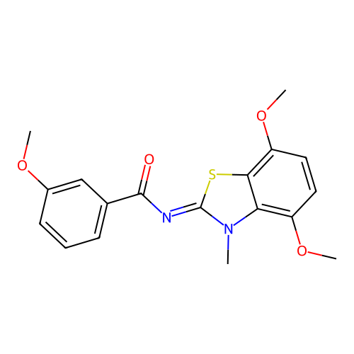 N-(4,7-dimethoxy-3-methyl-1,3-benzothiazol-2-ylidene)-3-methoxybenzamide structure