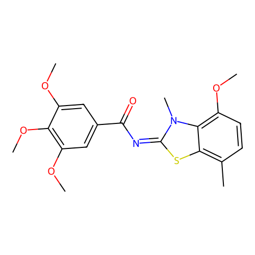 3,4,5-trimethoxy-N-[(2Z)-4-methoxy-3,7-dimethyl-2,3-dihydro-1,3-benzothiazol-2-ylidene]benzamide structure