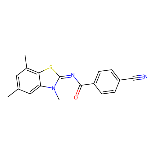 4-cyano-N-(3,5,7-trimethyl-1,3-benzothiazol-2-ylidene)benzamide structure