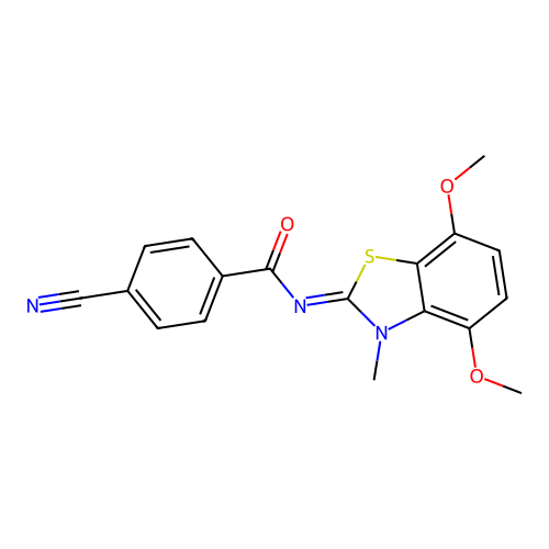 4-cyano-N-(4,7-dimethoxy-3-methyl-1,3-benzothiazol-2-ylidene)benzamide structure