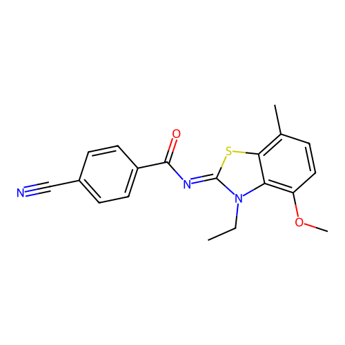 4-cyano-N-(3-ethyl-4-methoxy-7-methyl-1,3-benzothiazol-2-ylidene)benzamide structure