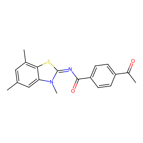 4-acetyl-N-(3,5,7-trimethyl-1,3-benzothiazol-2-ylidene)benzamide structure