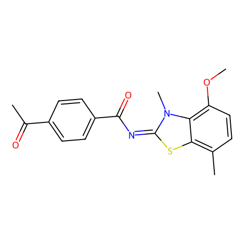 4-acetyl-N-(4-methoxy-3,7-dimethyl-1,3-benzothiazol-2-ylidene)benzamide structure