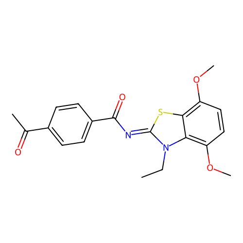 4-acetyl-N-(3-ethyl-4,7-dimethoxy-1,3-benzothiazol-2-ylidene)benzamide structure