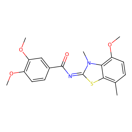 3,4-dimethoxy-N-[(2Z)-4-methoxy-3,7-dimethyl-2,3-dihydro-1,3-benzothiazol-2-ylidene]benzamide structure