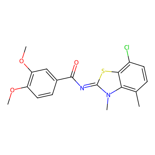N-(7-chloro-3,4-dimethyl-1,3-benzothiazol-2-ylidene)-3,4-dimethoxybenzamide structure